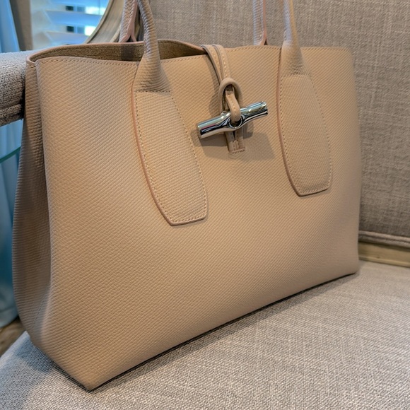 LONGCHAMP Roseau Large Leather Shoulder Tote-light pink (cert of authenticity) - Picture 12 of 17
